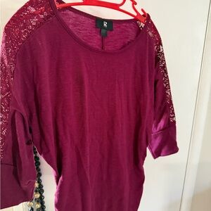Iz Byer Deep Purple Lace Sleeve Blouse